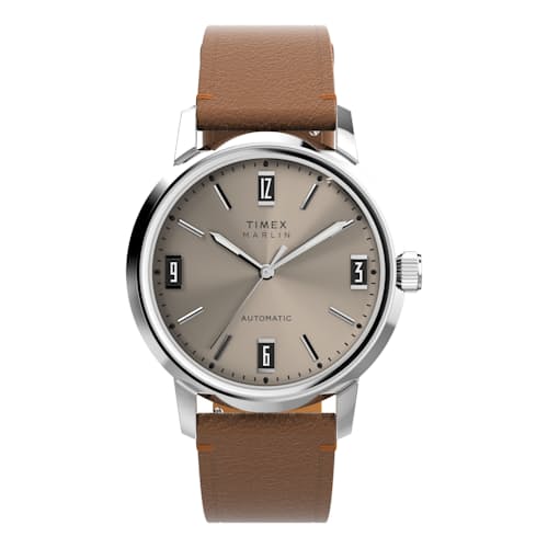 laydown image of Marlin® Automatic 40mm Leather Strap Watch
