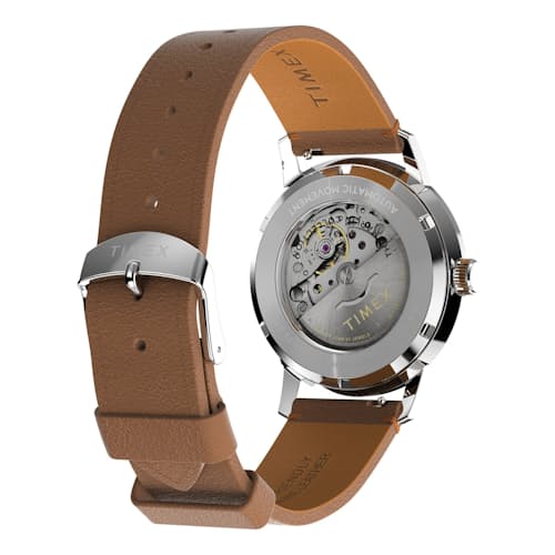 laydown image of Marlin® Automatic 40mm Leather Strap Watch