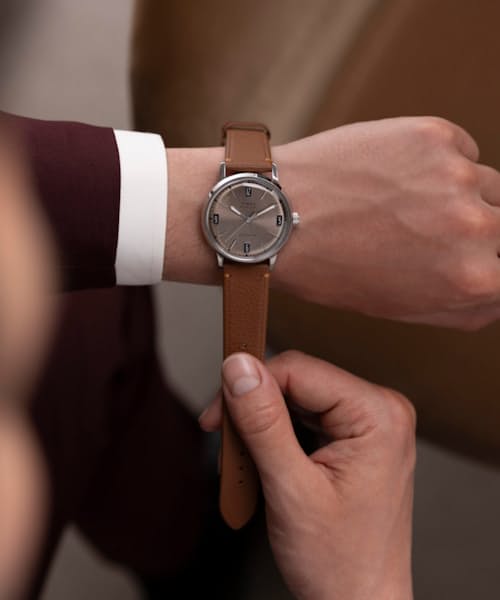 lifestyle image of Marlin® Automatic 40mm Leather Strap Watch