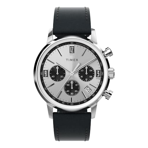 laydown image of Marlin® Chronograph Tachymeter 40mm Leather Strap Watch