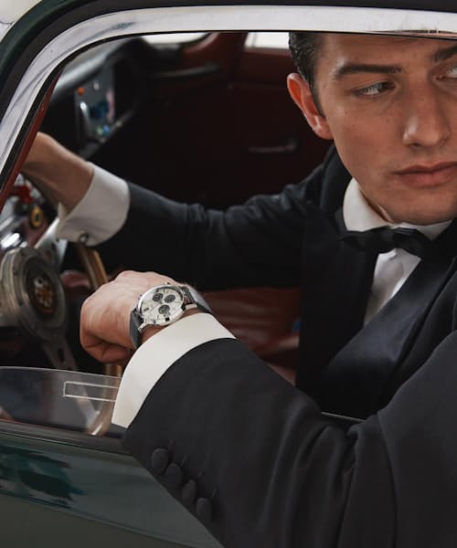 lifestyle image of Marlin® Chronograph Tachymeter 40mm Leather Strap Watch