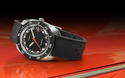 lifestyle image of Q Timex Reissue 1971 Velocity 36mm Synthetic Rubber Strap Watch