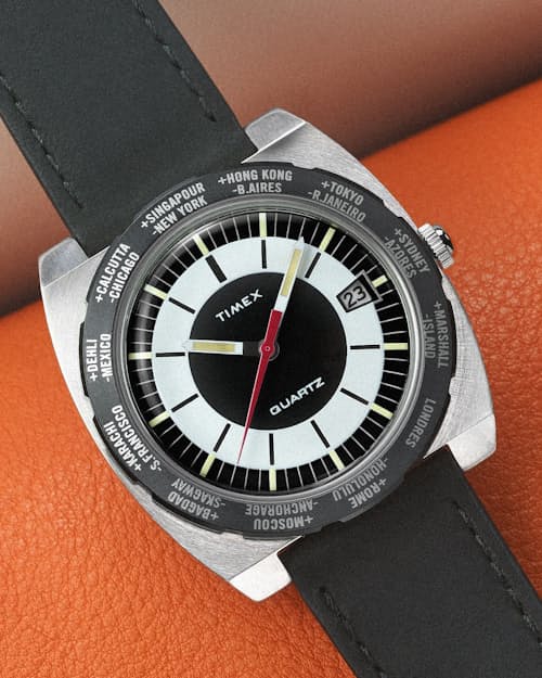 lifestyle image of World Time Reissue 39mm Leather Strap Watch