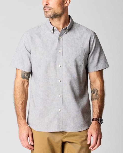 on model image of Wrinkle-Free Linen Short Sleeve Shirt