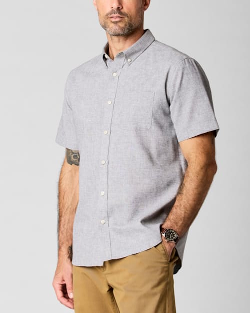on model image of Wrinkle-Free Linen Short Sleeve Shirt
