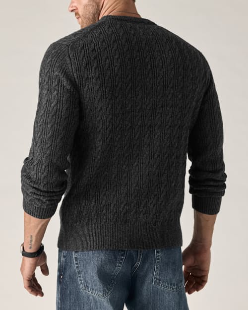 on model image of EasyCash Merino Cable Knit Sweater