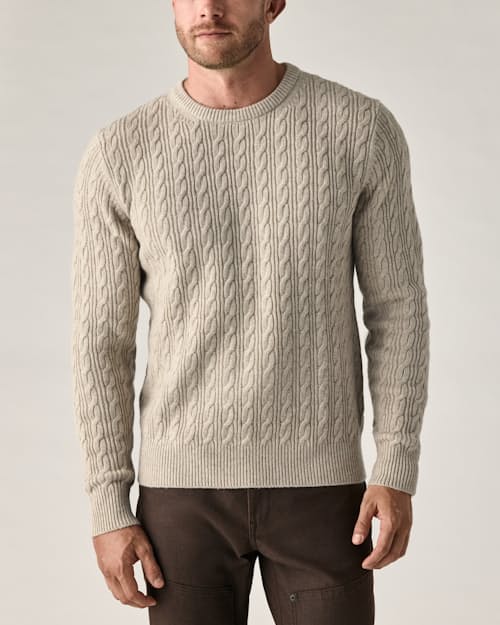 on model image of EasyCash Merino Cable Knit Sweater