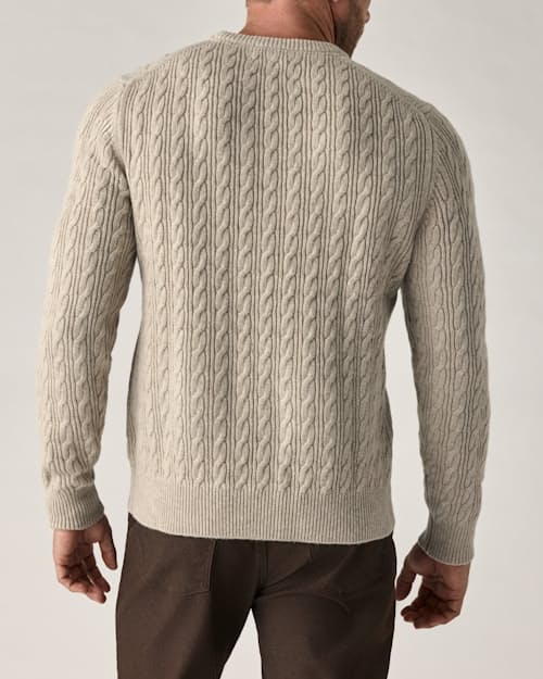 on model image of EasyCash Merino Cable Knit Sweater