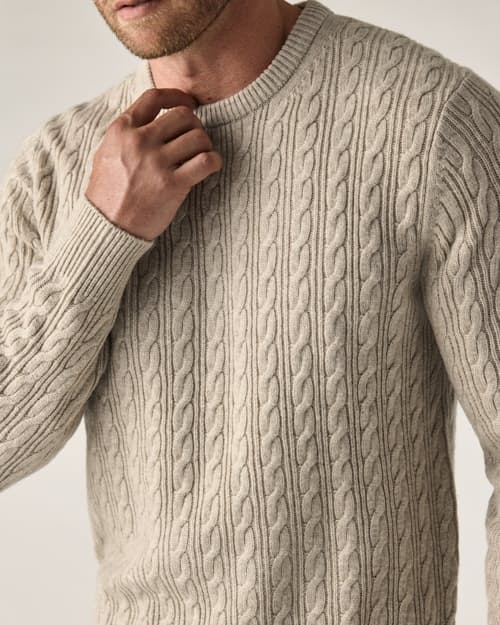 on model image of EasyCash Merino Cable Knit Sweater