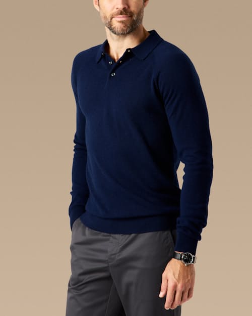 lifestyle image of EasyCash Merino Long Sleeve Polo