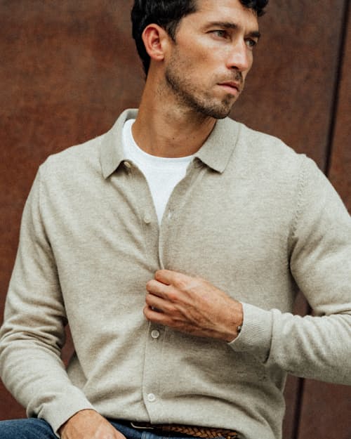 lifestyle image of EasyCash Long Sleeve Polo Cardigan