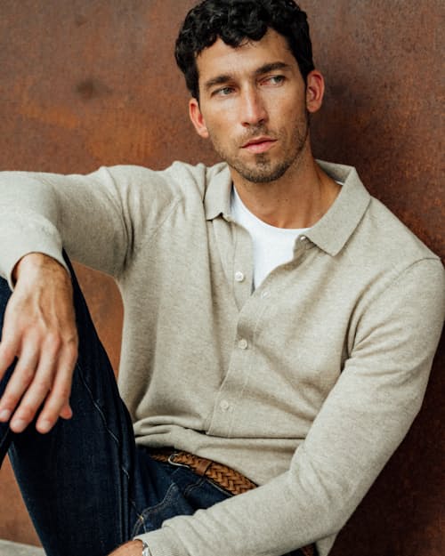 lifestyle image of EasyCash Long Sleeve Polo Cardigan