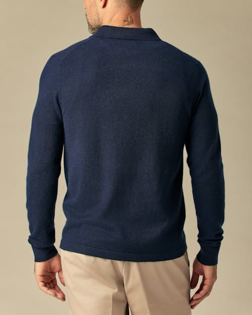 lifestyle image of EasyCash Merino Long Sleeve Polo Cardigan