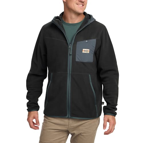 on model image of Free Range Fleece Hooded Jacket