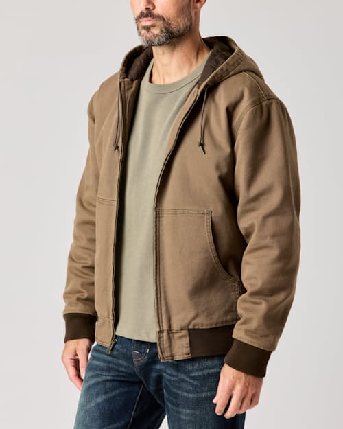 lifestyle image of Mason Canvas Hooded Bomber Jacket