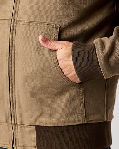 lifestyle image of Mason Canvas Hooded Bomber Jacket