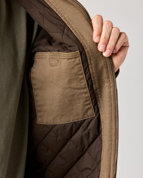lifestyle image of Mason Canvas Hooded Bomber Jacket