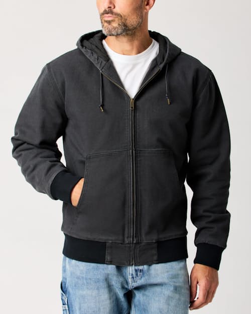 lifestyle image of Mason Canvas Hooded Bomber Jacket