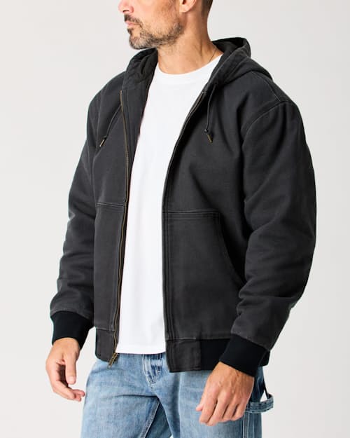 lifestyle image of Mason Canvas Hooded Bomber Jacket