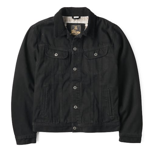 laydown image of Flannel-Lined Denim Trucker Jacket