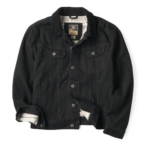 laydown image of Flannel-Lined Denim Trucker Jacket