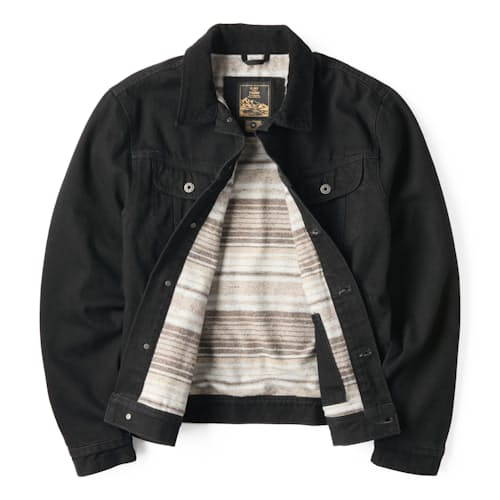 laydown image of Flannel-Lined Denim Trucker Jacket