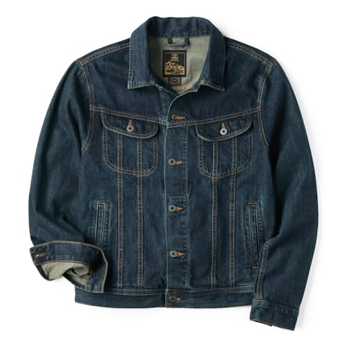 laydown image of Unlined Denim Trucker Jacket