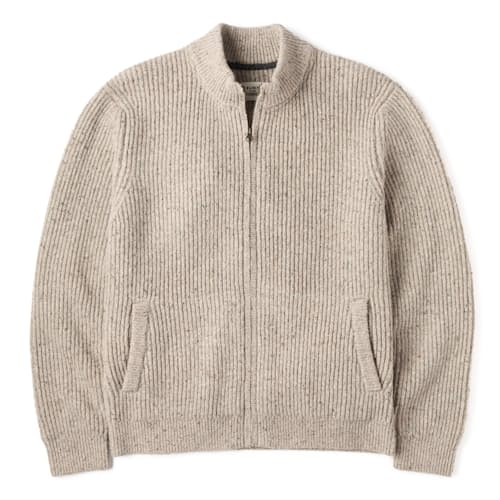laydown image of Textured Wool Full-Zip Combat Sweater