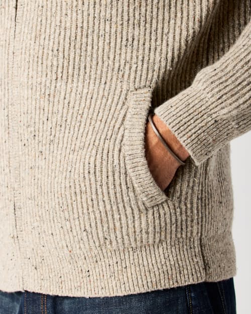lifestyle image of Textured Wool Full-Zip Combat Sweater