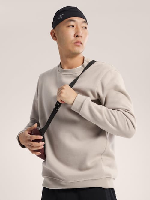 on model image of Emblem Fleece Crew