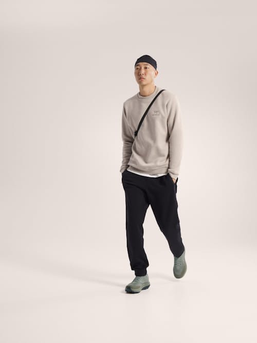 on model image of Emblem Fleece Crew