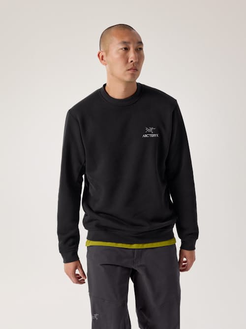 on model image of Emblem Fleece Crew