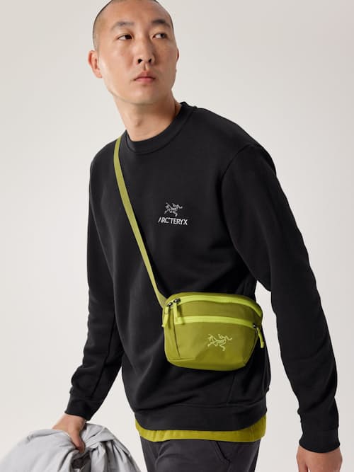 on model image of Emblem Fleece Crew