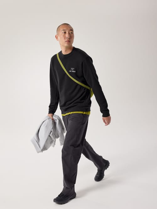 on model image of Emblem Fleece Crew