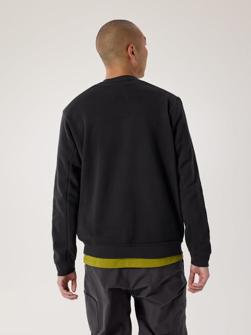 on model image of Emblem Fleece Crew