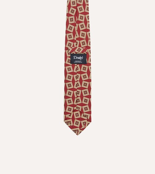 laydown detail image of Stamp Motif Habotai Silk Tie