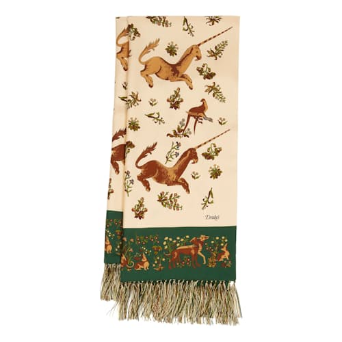 laydown image of Unicorn Print Tubular Silk Scarf