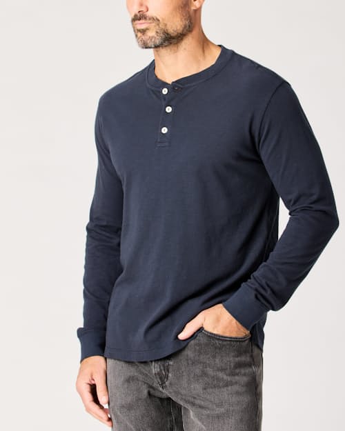 lifestyle image of Vintage Slub Long Sleeve Henley