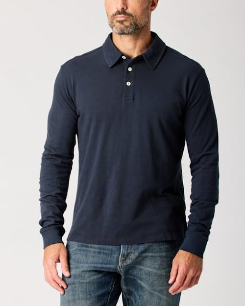 lifestyle image of Vintage Slub Long Sleeve Polo