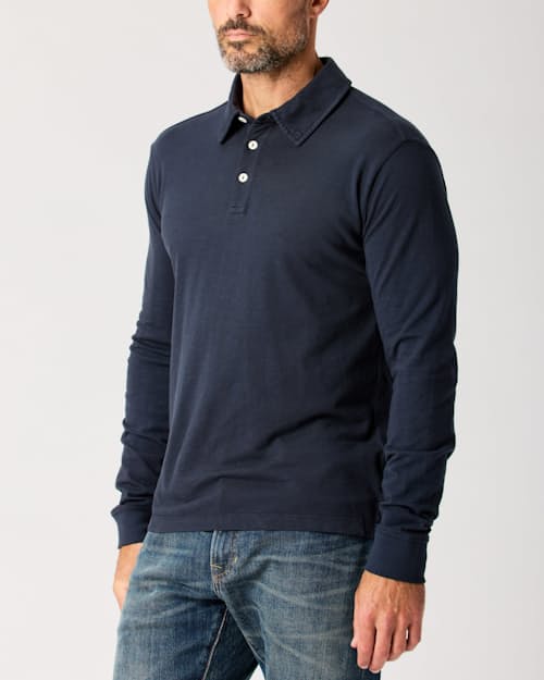 lifestyle image of Vintage Slub Long Sleeve Polo