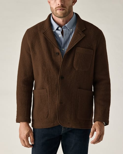 on model image of Boiled Wool Chore Blazer