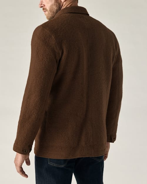 on model image of Boiled Wool Chore Blazer