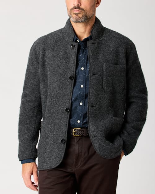 on model image of The Boiled Wool Chore Blazer