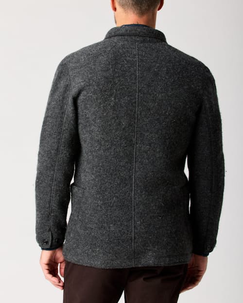on model image of The Boiled Wool Chore Blazer
