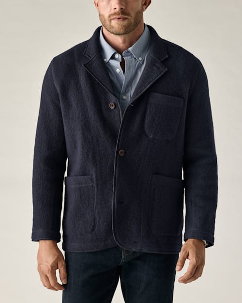 on model image of Boiled Wool Chore Blazer