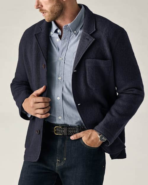 on model image of Boiled Wool Chore Blazer