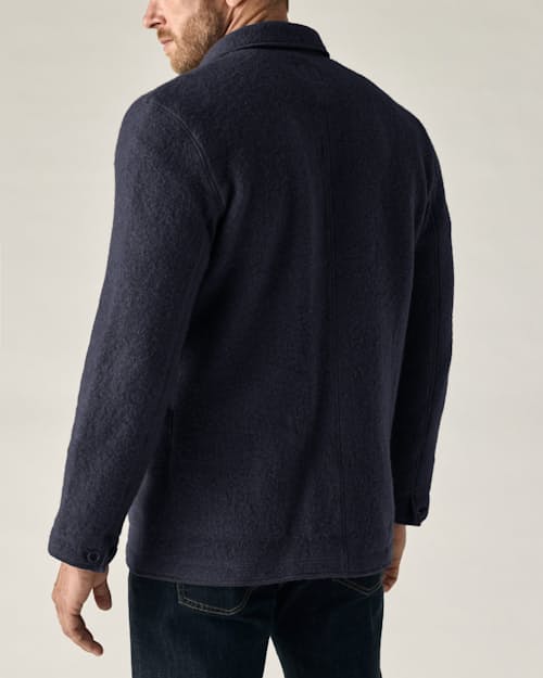 on model image of Boiled Wool Chore Blazer