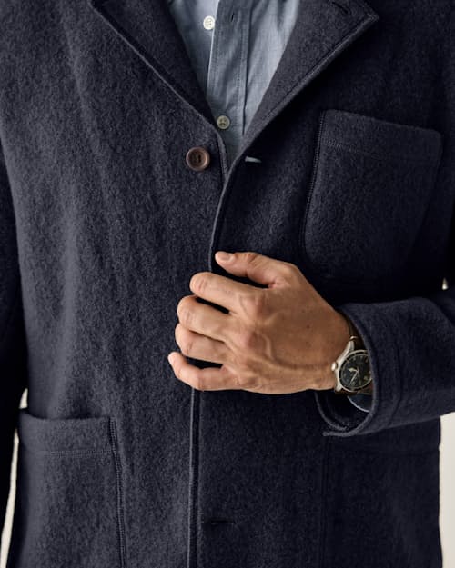 on model image of Boiled Wool Chore Blazer