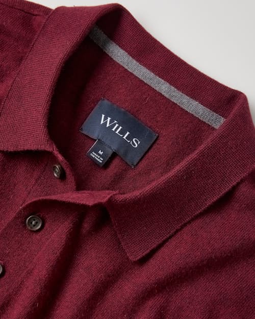 laydown detail image of Fine Ribbed Cotton Cashmere Polo Shirt