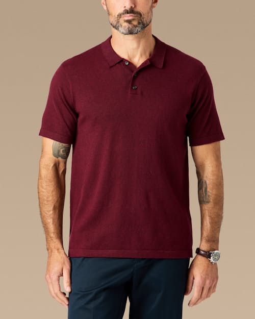 lifestyle image of Fine Ribbed Cotton Cashmere Polo Shirt